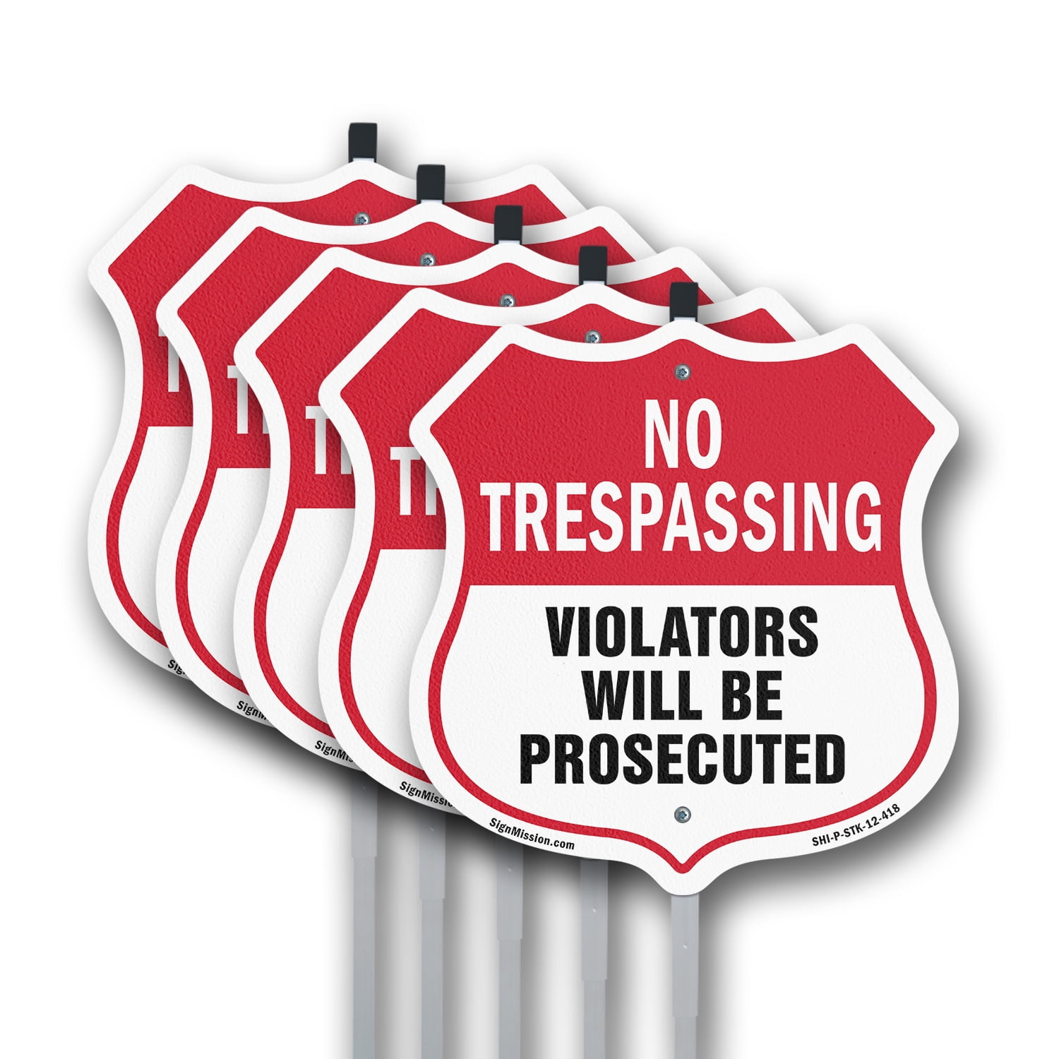 No Trespassing Shield Sign Violators Will Be Prosecuted (5 Pack) 12 ...