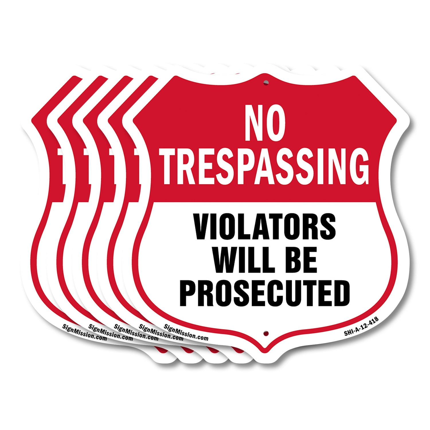 No Trespassing Shield Sign Violators Will Be Prosecuted (5 Pack) 12 ...