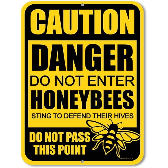 No Trespassing Sign Caution Danger Do Not Enter Honeybees 8"x12" inch Bee Farm Tin Sign Warning Sign Funny Home Club bar Wall Art Decoration Retro Metal Tin Signs