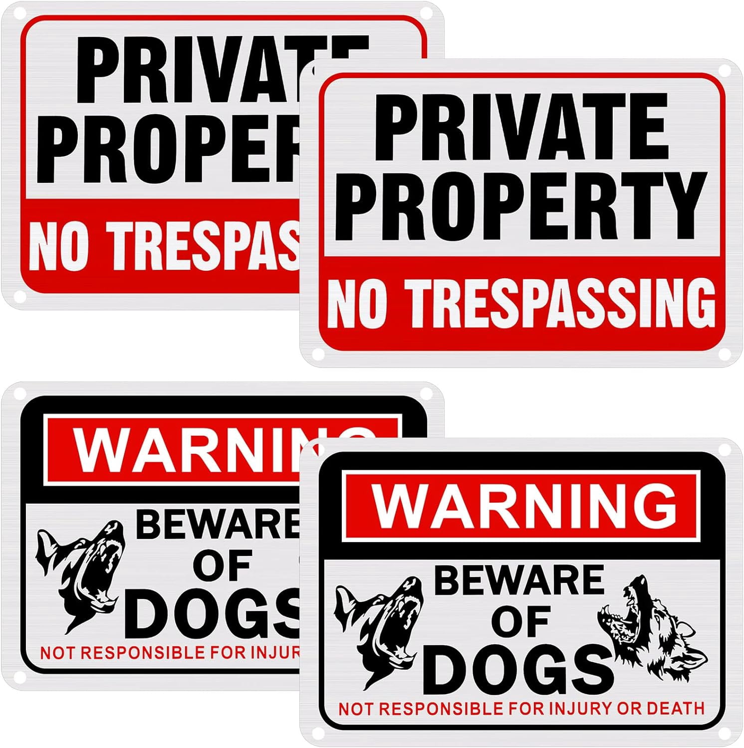 No Trespassing Signs and Beware of Dog Sign Set Private Property Sign Reflective Aluminum Warning Signs Metal Signs Weatherproof Security Sign for Home Yard Outdoor Use, 7 x 10 Inch (4 Pcs)