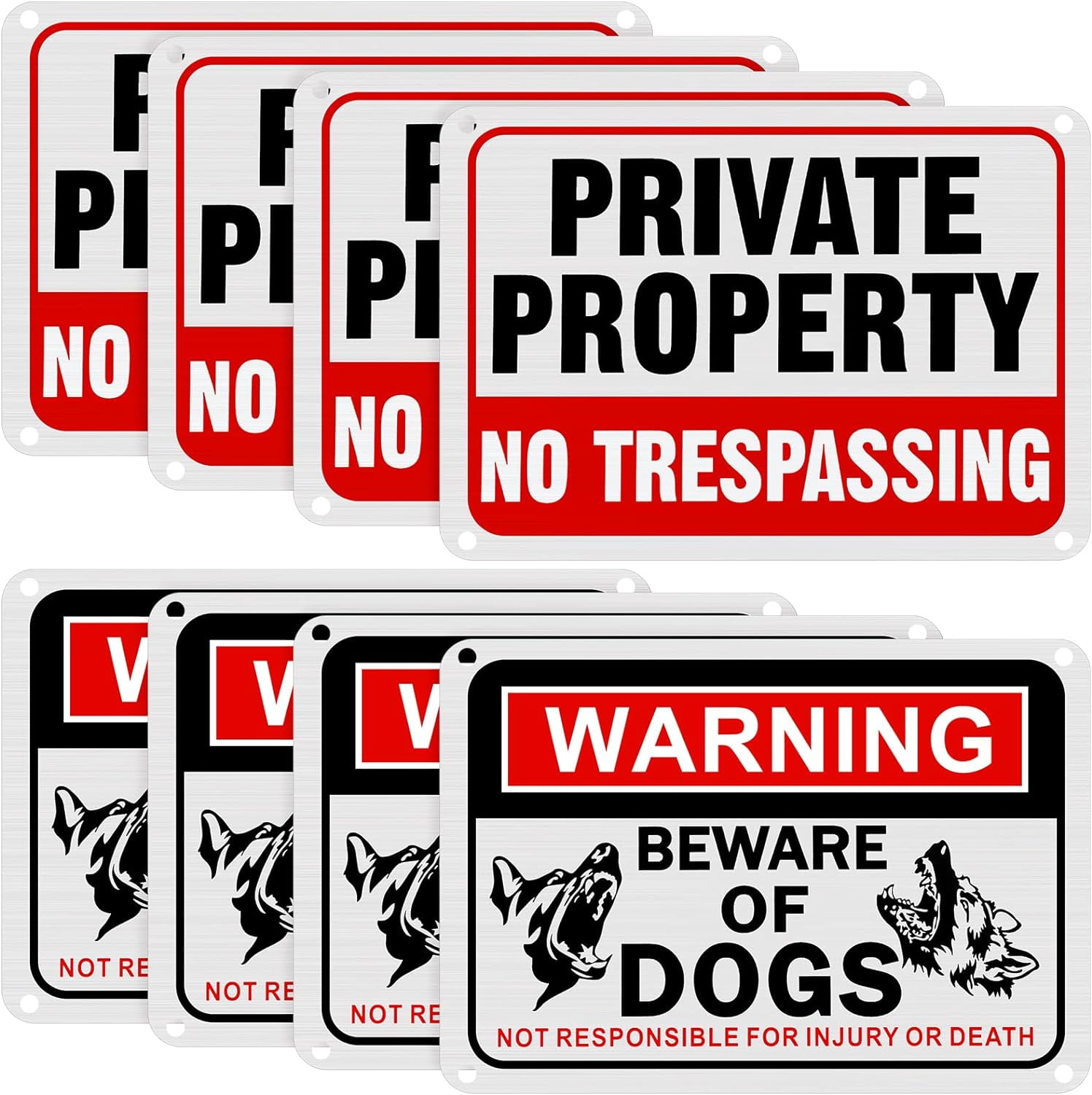 No Trespassing Signs and Beware of Dog Sign Set Private Property Sign Reflective Aluminum Warning Signs Metal Signs Weatherproof Security Sign for Home Yard Outdoor Use, 7 x 10 Inch (4 Pcs)