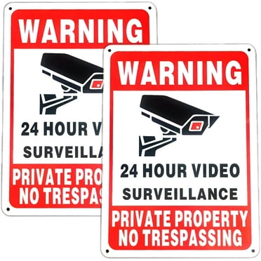 No Trespassing Signs Private Property, Metal 24 Hour Video Surveillance Signs for Home and Outdoor, Aluminum 10 * 7 inchs, Warning Signs for Property,Security Camera Sign for Yard and Home