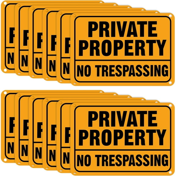 No Trespassing Signs Private Property Metal Reflective Aluminum No Trespassing Sign Weatherproof Warning Signs for Property Security Outdoor Yard Home, 7 x 10 Inch (Yellow, Black)