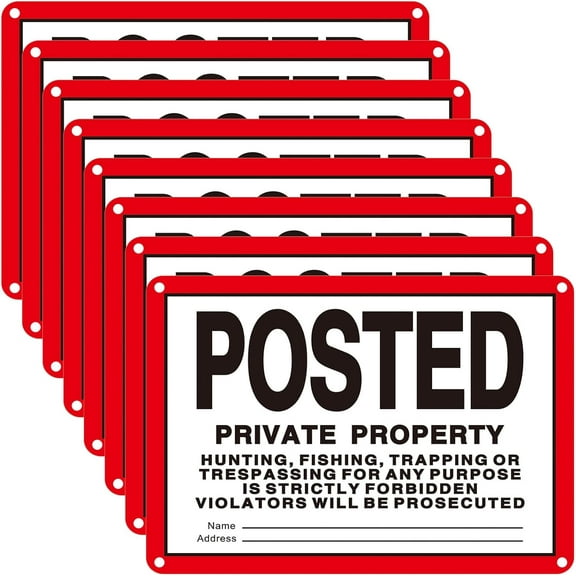 No Trespassing Signs Private Property Reflective Aluminum Posted Signs Metal No Hunting or Trespassing Signs for Warning No Hunting Fishing Trapping Indoor Outdoor Use, 10x7" (Yellow)