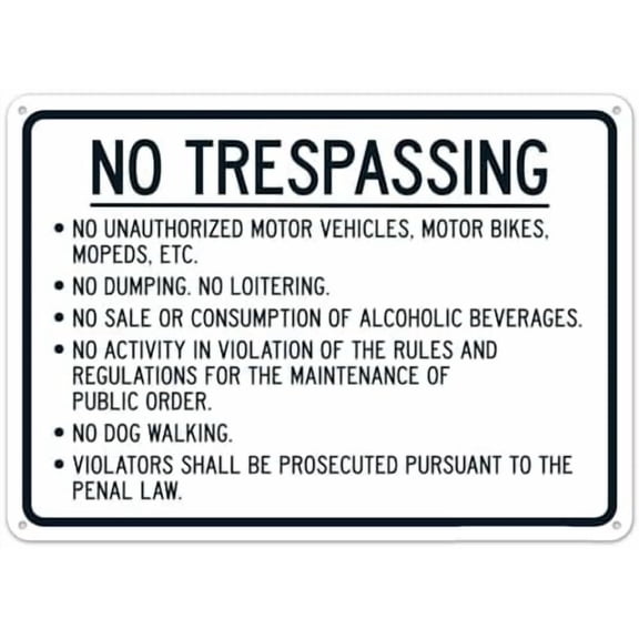 No Trespassing No Unauthorized Motor Vehicles Motor Bikes Mopeds Etc No Dumping Sign Property Signs Metal Sign NO.27394 Metal Tin Sign 8x12 Inch - Clear Warning for Home & Business Use