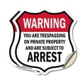 thumbnail image 1 of No Trespassing Warning You Are Trespassing On Private Property And Are Subject To Arrest (2 Pack) 12 inch X 12 inch Shield Shaped Heavy Duty 3.2 mil Vinyl Decals Made in the USA, 1 of 6