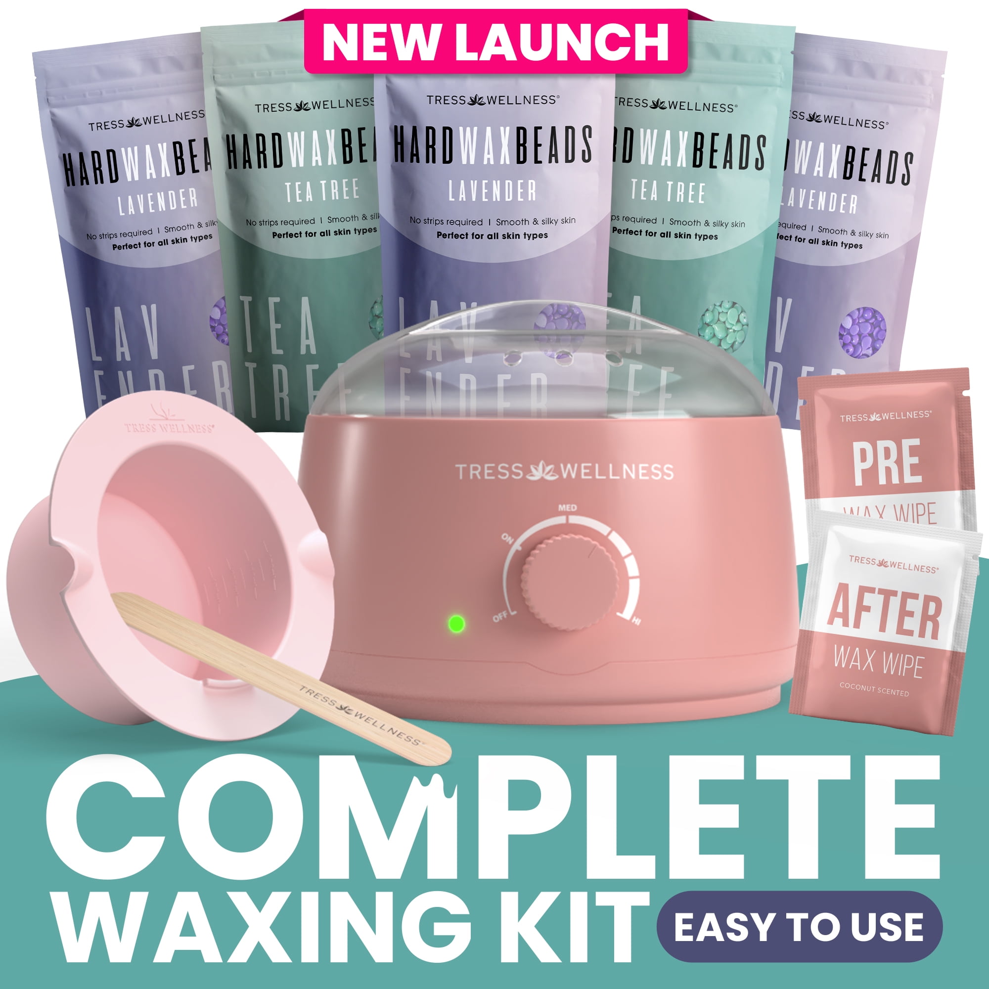 Tress Wellness Hair Removal Waxing Kit for Men & Women with Hard Wax Beads, Pink