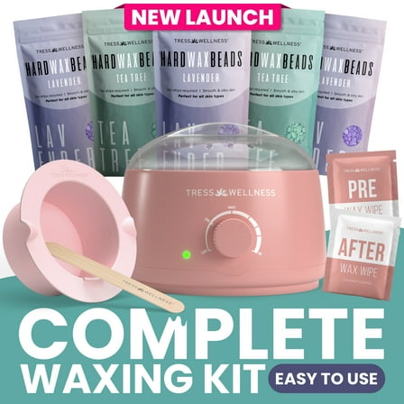 Easy-to-Use At-Home Pink Waxing Kit by Tress Wellness – Hair Removal Wax Kit with Silicone Bowl for Men and Women – Salon-Quality Hard Wax