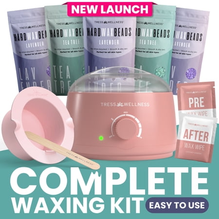 Tress Wellness Wax Hair Removal Kit for Body, Hard Wax Beads for Men & Women, Pink