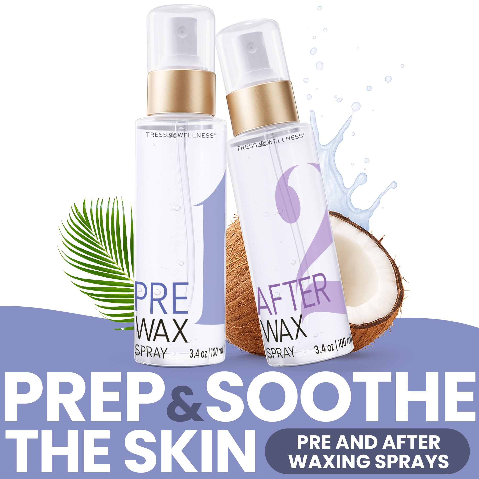 Tress Wellness Waxing Spray Set, 2 x 100ml Pre-Wax Cleanser and Aftercare Treatment to Soothe Skin and Reduce Irritation