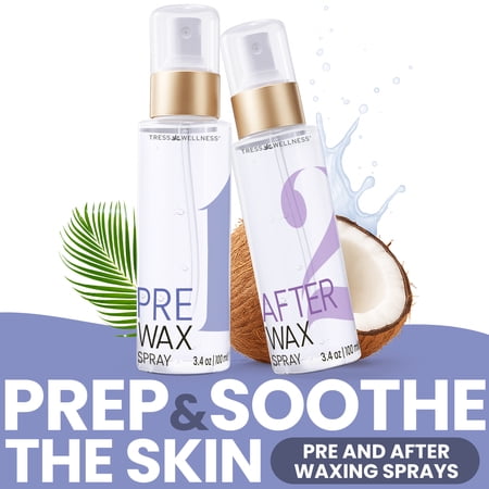 Tress Wellness Waxing Hair Removal Prep and Aftercare Kit, Pre-Wax Cleanser Spray and Post-Wax Soothing Spray Duo