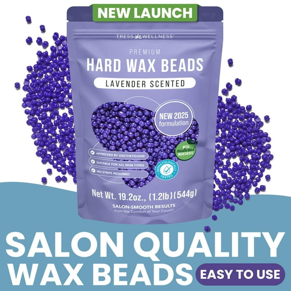 Tress Wellness Lavender Hard Wax Beads, Stripless Hair Removal Wax for Face and Body, 1.2 lb