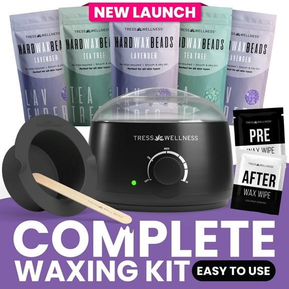 Easy-to-Use At-Home Black Waxing Kit by Tress Wellness - Hair Removal Wax Kit with Silicone Bowl for Men and Women - Salon-Quality Hard Wax