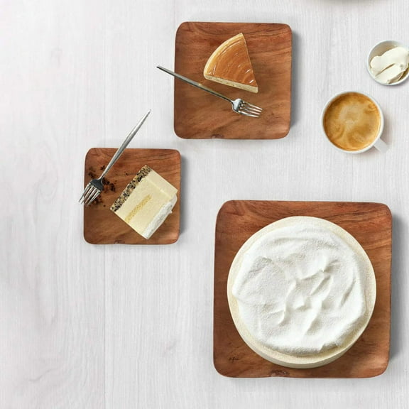 Tressa Acacia Wood Square Plates (Set of 3)
