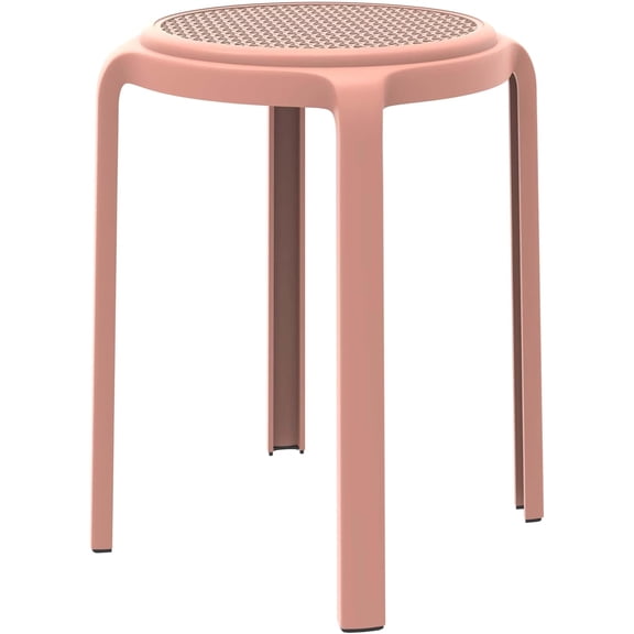 Tresse Round Plastic Dining Stool, Mid-Century Modern Stackable Accent Stool for Kitchen and Dining Room (Pink)