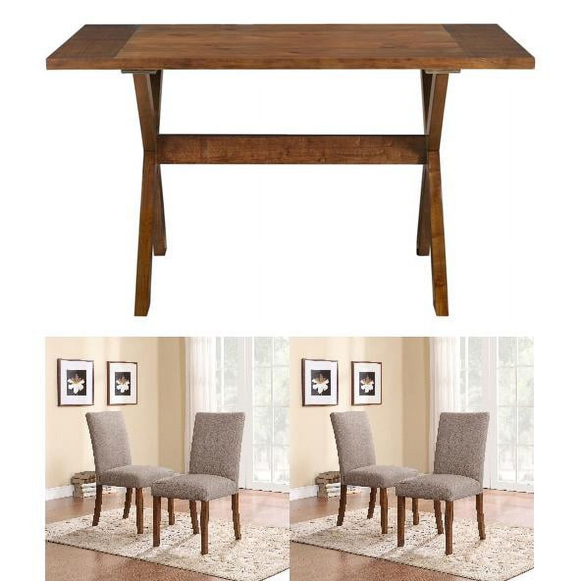 Trestle 5-Piece Dining Set with Linen Parsons Chairs, Dark Pine/Taupe - image 1 of 3