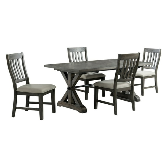 Trestle 5PC 96" Rectangle Extendable Dining Table Set in Distressed Gray Wood