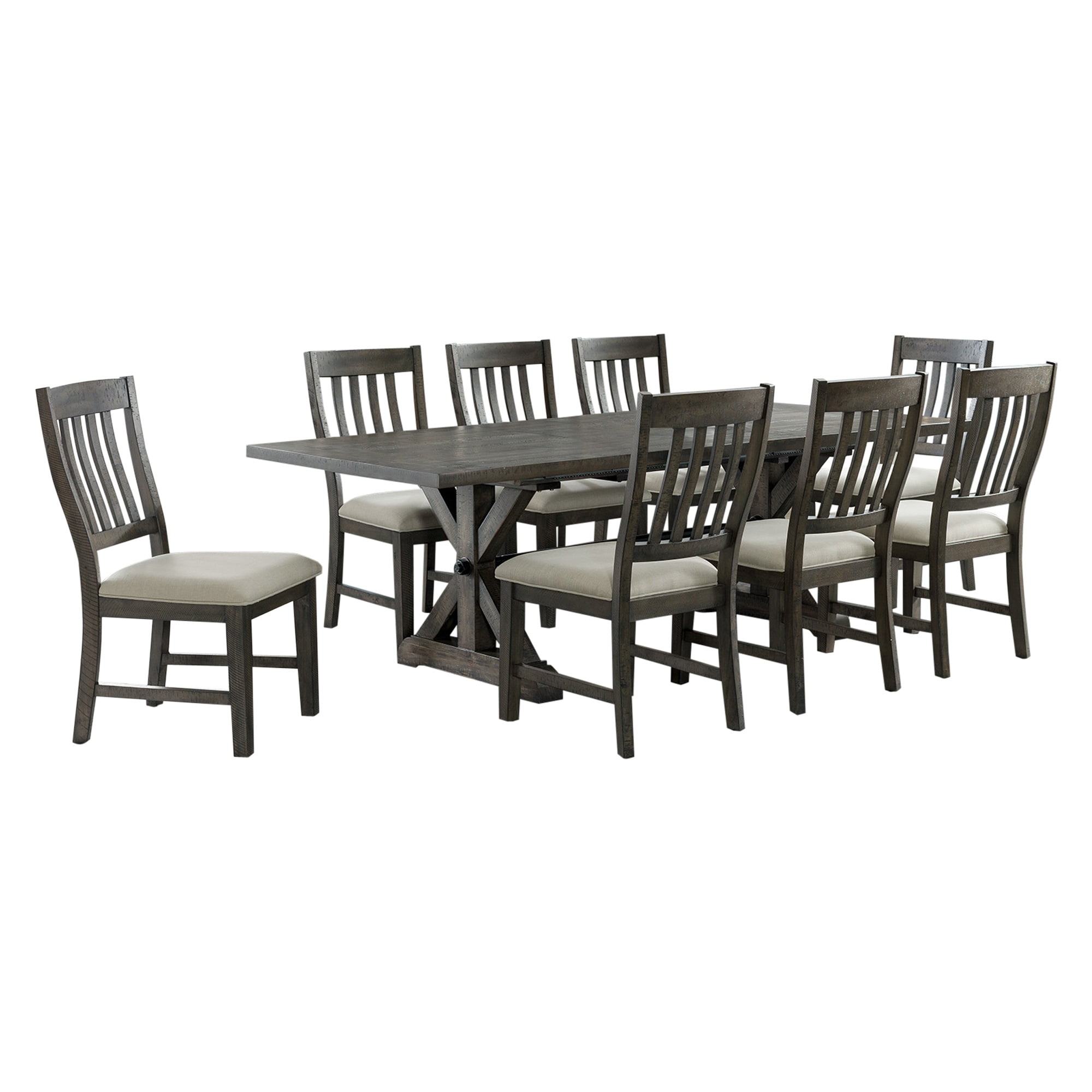 Distressed Gray Wood 96" Extendable Dining Table Set with 8 Chairs