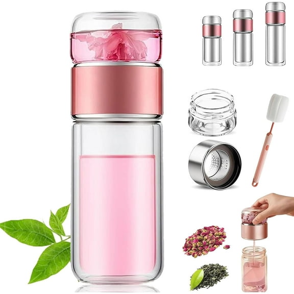 Tretiva Glass Infuser, Tea 3-in-1 Smart Tea Infuser, Travel Glass Tea Infuser, Double Layered Glas Tea Separation Leak-Proof Tea Maker, for Blooming & Loose Leaf Tea , Tea Water Separation Pot