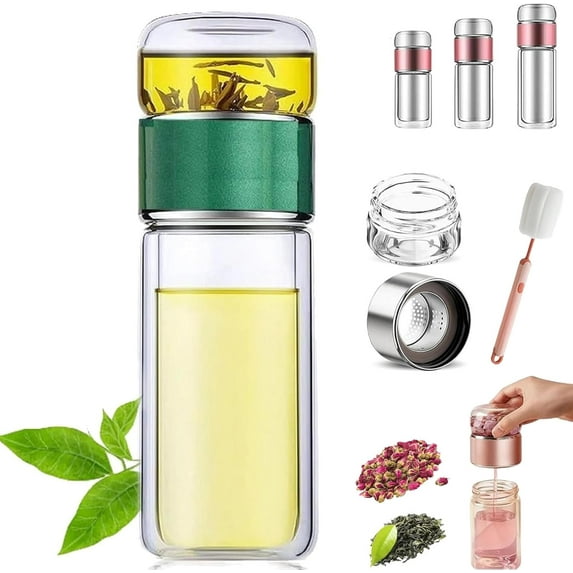 Tretiva Glass Infuser, Tea 3-in-1 Smart Tea Infuser, Travel Glass Tea Infuser, Double Layered Glas Tea Separation Leak-Proof Tea Maker, for Blooming & Loose Leaf Tea , Tea Water Separation Pot