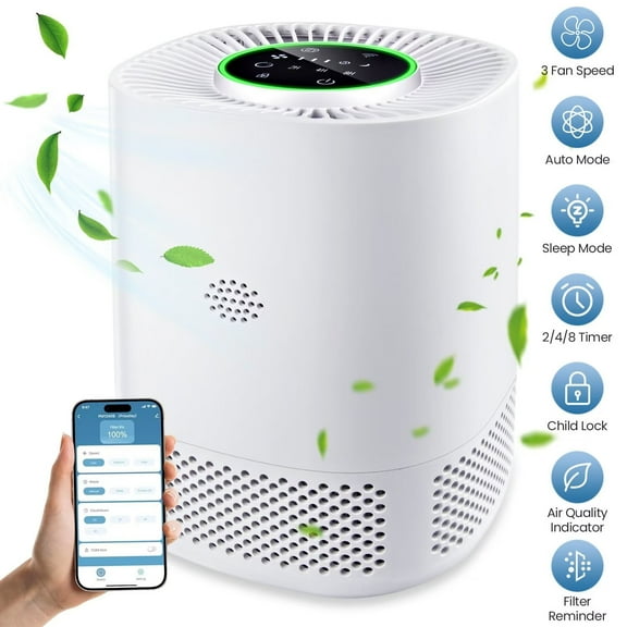 Trettitre Smart Air Purifier,for Allergies and Asthma,Child Lock,Filter Reminder,1200Sq.ft Smart WiFi Portable Home Air Purifier for Small Rooms HEPA Air Purifier for Bedroom,Pet Dander,Smoke,Dust