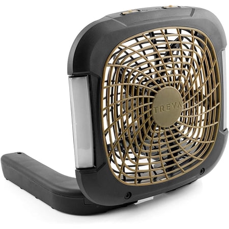 Treva 10-Inch Portable Desktop Air Circulation Battery Fan, 2 Speed, Compact Folding & Tilt Design Fan With Adjustable LED Lights