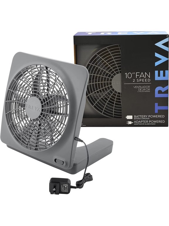 10 inch Battery Powered Portable 2 Speed Table Fan with Adapter, Gray