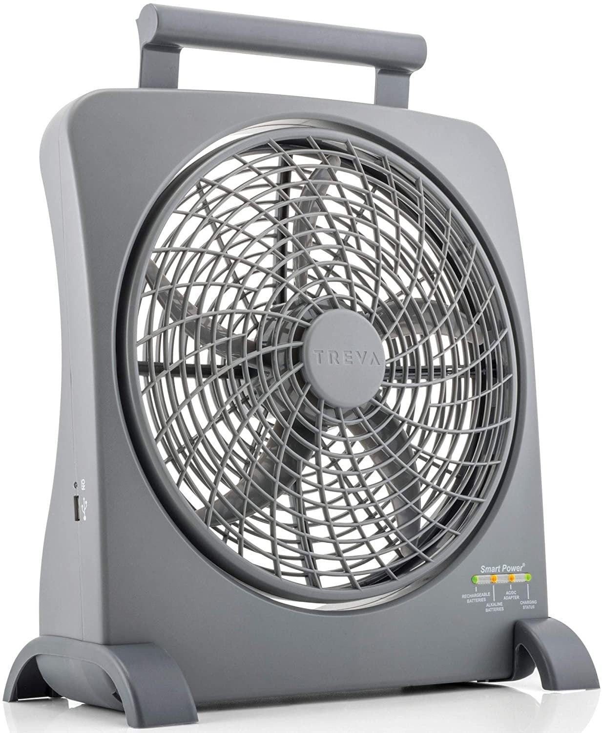 Sleek Gray 10" Portable Pedestal Fan with USB Charging Port