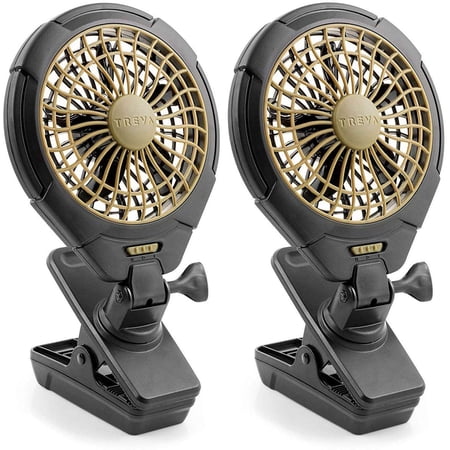 O2COOL Treva 5 Inch Battery Powered Clip Fan, Slim Portable - Clip-On, 2 Pack, Beige