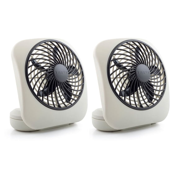 Treva 5 inch Portable Battery Powered 2 Speed Desktop Fan, Gray, 2 Pack