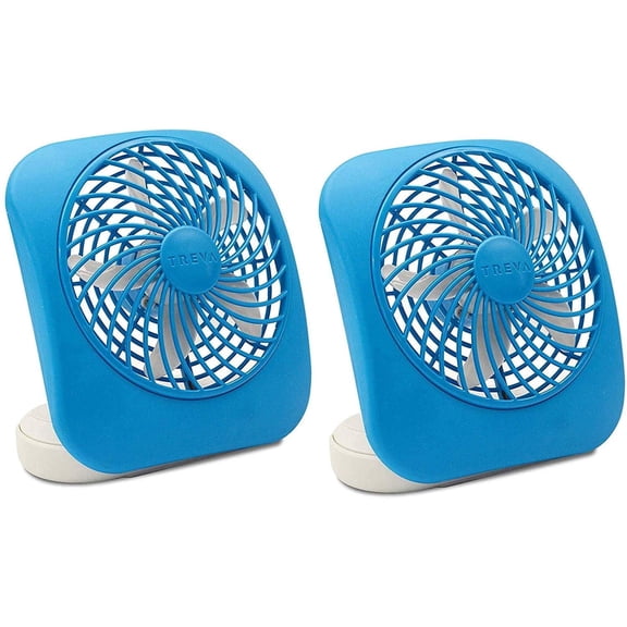 Treva 5 inch Portable Battery Powered 2 Speed Personal Desktop Fan, Light Blue, 2 Pack