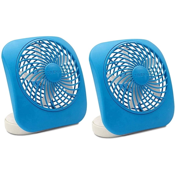 Treva 5 inch Portable Battery Powered 2 Speed Personal Desktop Fan, Light Blue, 2 Pack