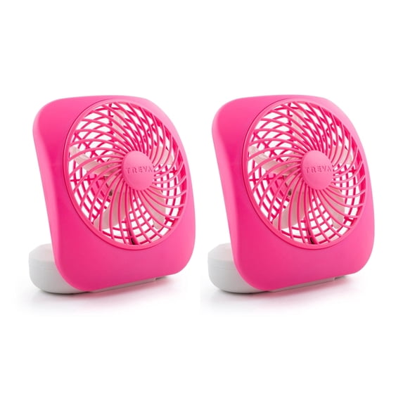 Treva 5 inch Portable Battery Powered 2 Speed Personal Desktop Fan, Raspberry, 2 Pack