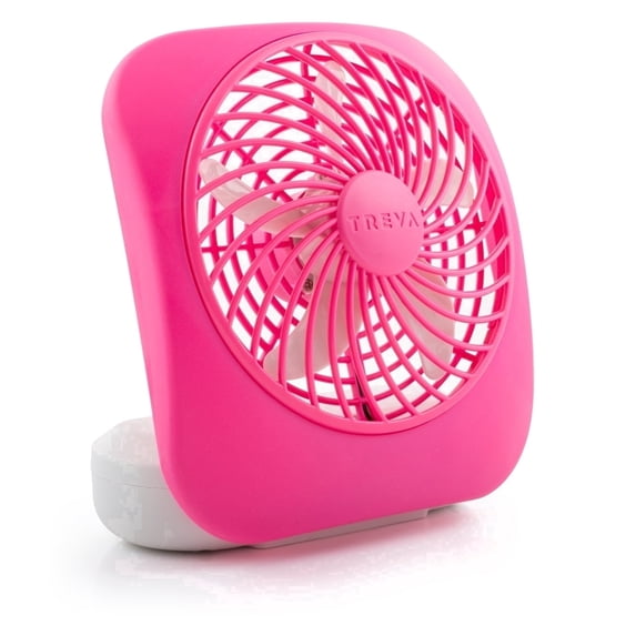 Treva 5 inch Portable Battery Powered 2 Speed Personal Desktop Fan, Raspberry