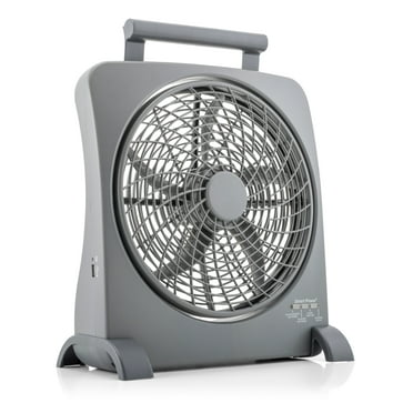 Treva 10 inch Rechargeable Portable Fan Smart Power Air Circulator. Plug-In AC Adapter and Battery Powered, USB Charging Port, For Camping, Travel and Indoors Use