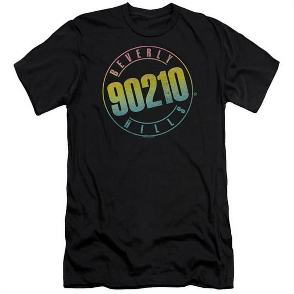 Trevco 90210 & Color Blend Logo Adult 30-1 Slim Fit Short Sleeve T-Shirt, Black - 2X