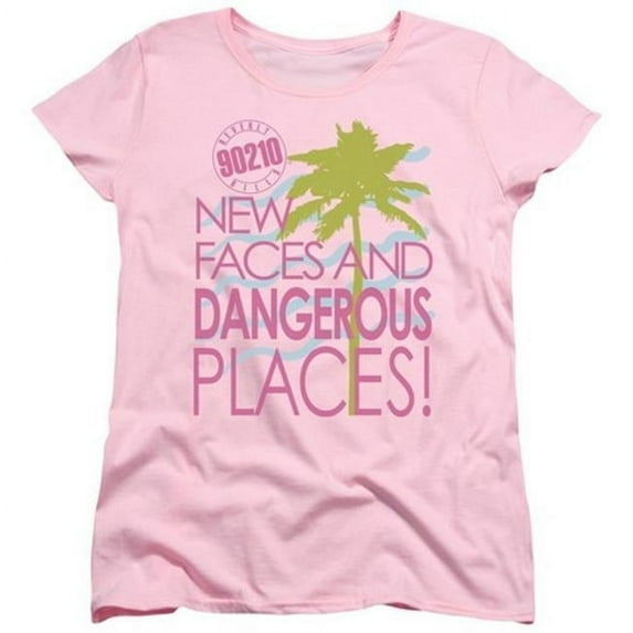 Trevco 90210-Tagline - Short Sleeve Womens Tee - Pink- Large