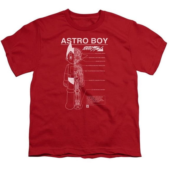 Trevco ABOY104-YT-1 Astro Boy & Schematics Youth Cotton Short Sleeve 18-1 T-Shirt, Red - Small