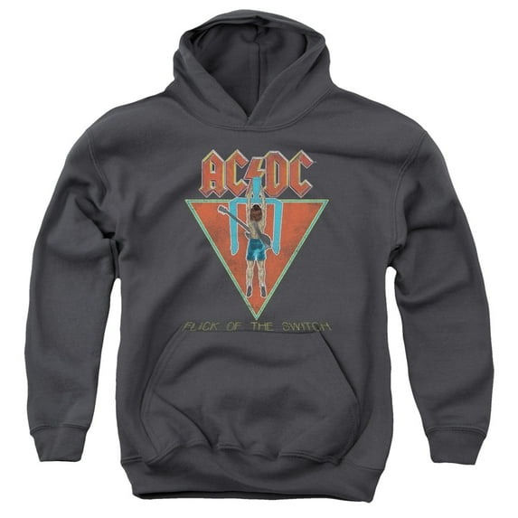 Trevco ACDC Flick of the Switch-Youth Pull-Over Hoodie - Charcoal - Large