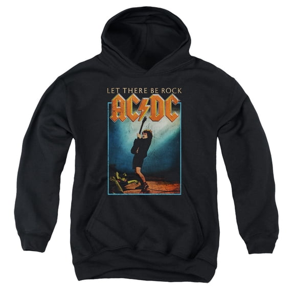Trevco ACDC110-YFTH-3 ACDC Let There Be Rock-Youth Pull-Over Hoodie, Black - Large