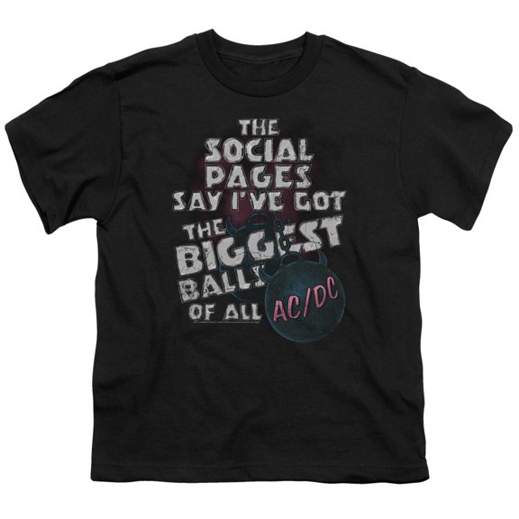 Trevco ACDC150-YT-4 ACDC & Big Balls Youth Cotton Short Sleeve 18-1 T-Shirt, Black - Extra Large