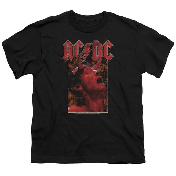 Trevco ACDC153-YT-3 ACDC & Horns Youth Cotton Short Sleeve 18-1 T-Shirt, Black - Large