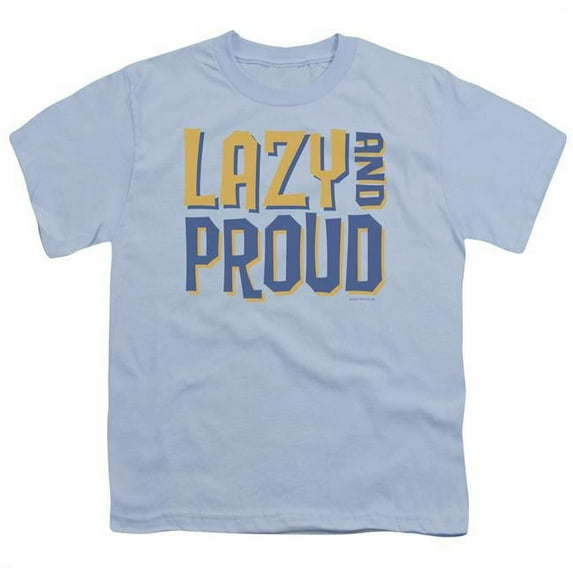 Trevco ATA417-YT-2 Lazy & Proud-Short Sleeve Youth 18-1 T-Shirt, Light Blue - Medium