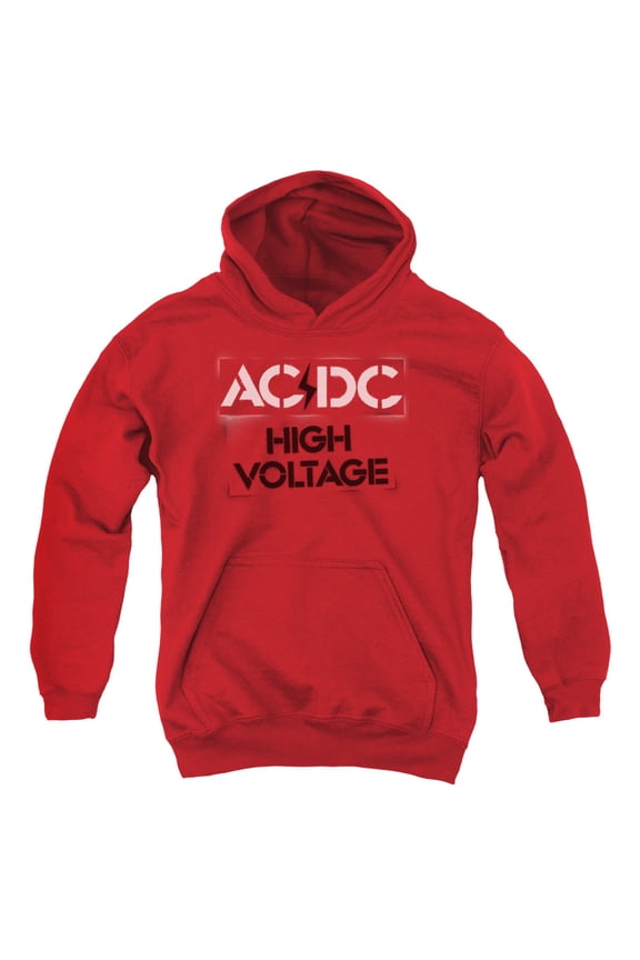 ac/dc men's high voltage stencil hooded sweatshirt red