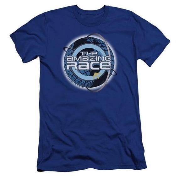 Trevco CBS122-PSF-3 Amazing Race & Around the Globe Adult Premium Canvas Slim Fit 30-1 HBO Short Sleeve T-Shirt, Royal Blue - Large