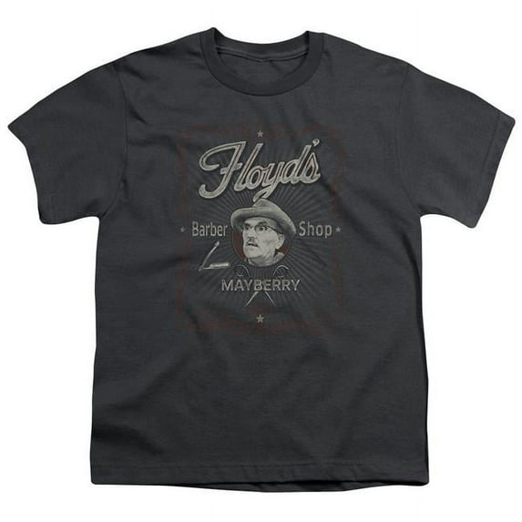 Trevco Andy Griffith & Mayberry Floyds Short Sleeve Youth Cotton 18-1 T-Shirt, Charcoal - Small