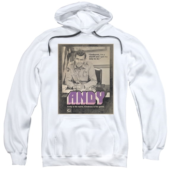 Trevco Andy Griffith Show & Andy Adult Pull-Over Hoodie, White - Medium