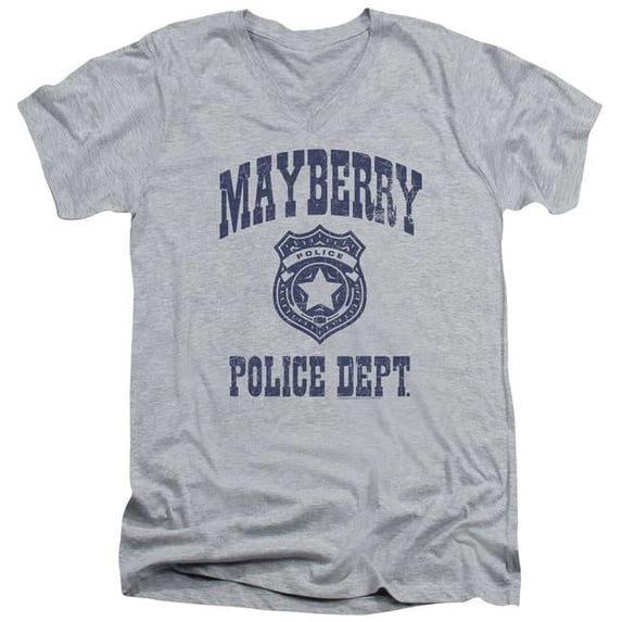 Trevco Andy Griffith Show & Mayberry Police Adult Slim Fit Cotton 30-1 V-Neck T-Shirt, Athletic Heather - 2X