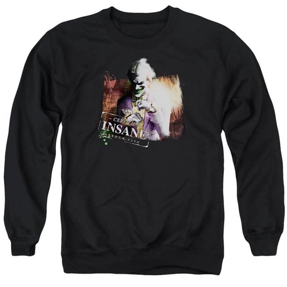 Trevco Arkham City & Certified Insane Long Sleeve Adult Crewneck Sweatshirt, Black - 2X