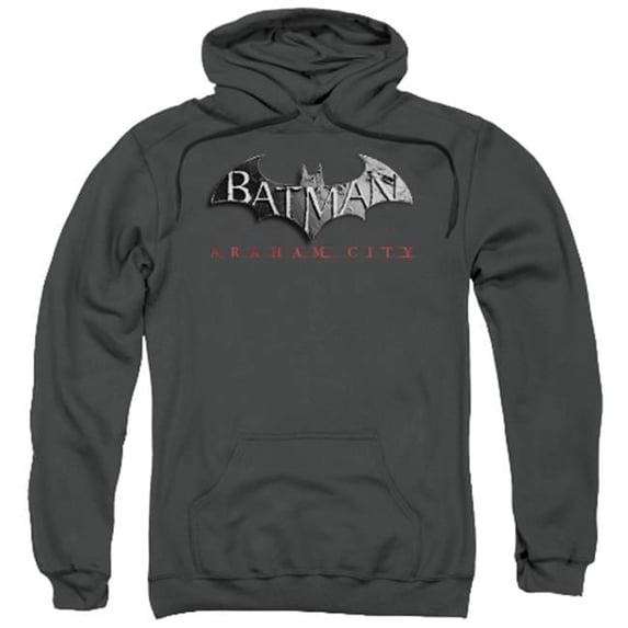 Trevco Arkham City-Logo - Adult Pull-Over Hoodie - Charcoal- Small